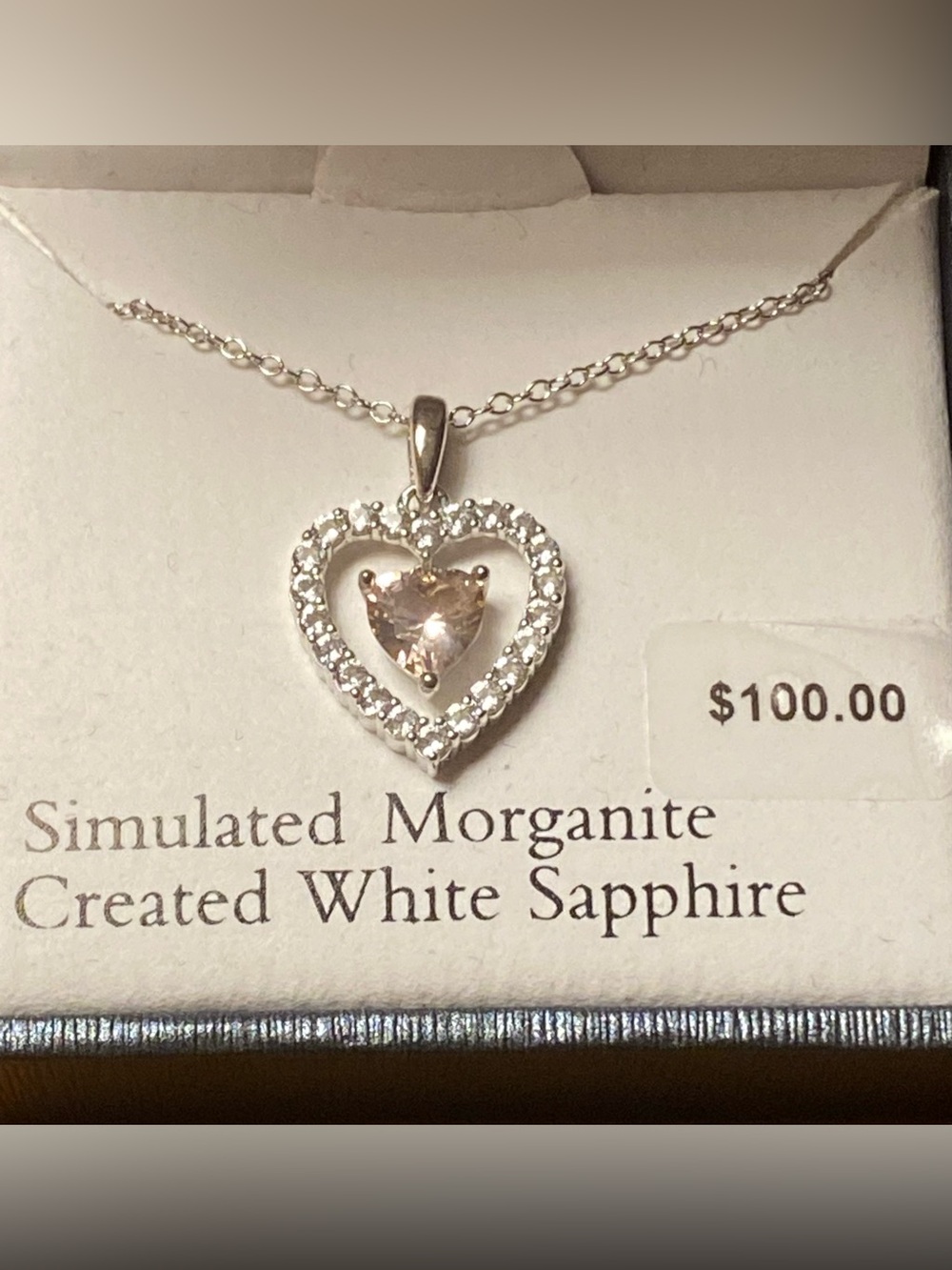 Pink Morganite & White Sapphire Double Heart Pendant Necklace